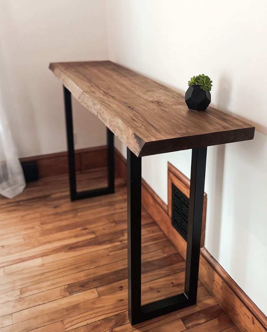 Ambrosia Maple Live Edge Console Table U Shaped Legs - Riverside Workshop