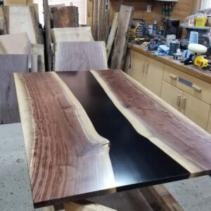 Black Epoxy River Dining Table Custom Made 5.6ft x 3.2ft
