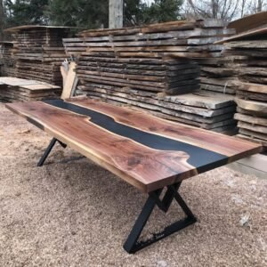 9ft x 3.5ft Custom Black Epoxy Dining Table