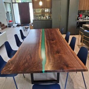Custom 10ft black walnut epoxy river conference table handcrafted in Canada