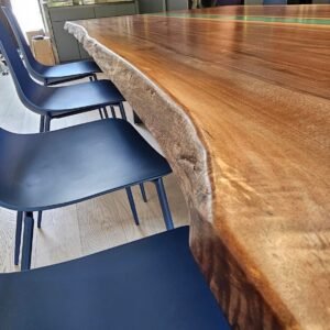 10ft walnut epoxy conference table side profile matte black U-shaped steel legs