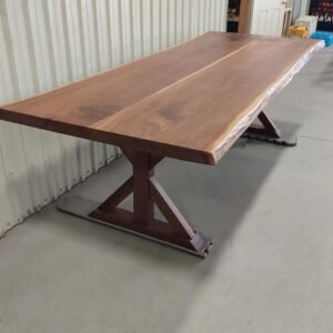 9ft x 3.33ft Live Edge Black Walnut Dining Table with Farmhouse Legs