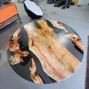 5ft Round Smokey Grey Epoxy River Dining Table