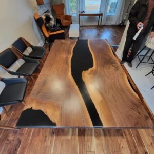 Walnut Dining Table 6ft x 4ft Black Epoxy with Z-Shaped Legs