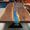 10ft black walnut Caribbean blue epoxy river dining table handcrafted in Canada