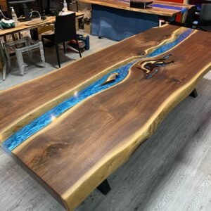 10ft black walnut epoxy river dining table full length side profile