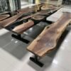 Custom live edge dining table with black epoxy river full view