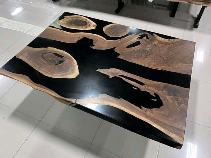 black-epoxy-river-coffee-table-matching-dining-set Black epoxy river coffee table matching live edge dining set