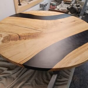 4.5ft Round Black Epoxy River Table