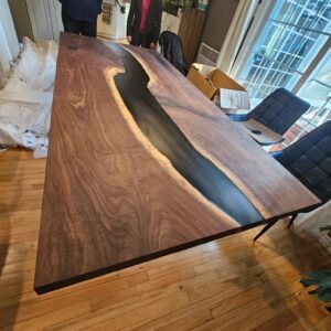 7.6ft x 40 Black Walnut + Epoxy River with Steel Legs