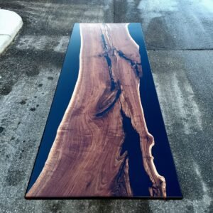 9ft Single Slab Black Epoxy River Dining Table