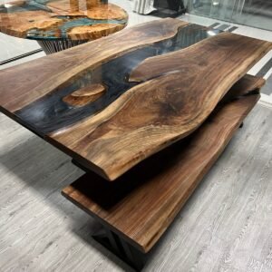 Black Walnut Epoxy River Table with Matching Bench