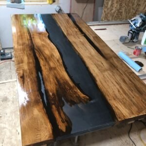 6ft x 3ft Maple Semi-Transparent Black Epoxy River Dining Table