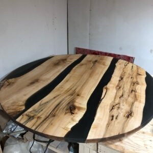 5ft Diameter Maple Slab Black Epoxy River Dining Table