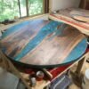 Round walnut mermaid dust epoxy dining table full view