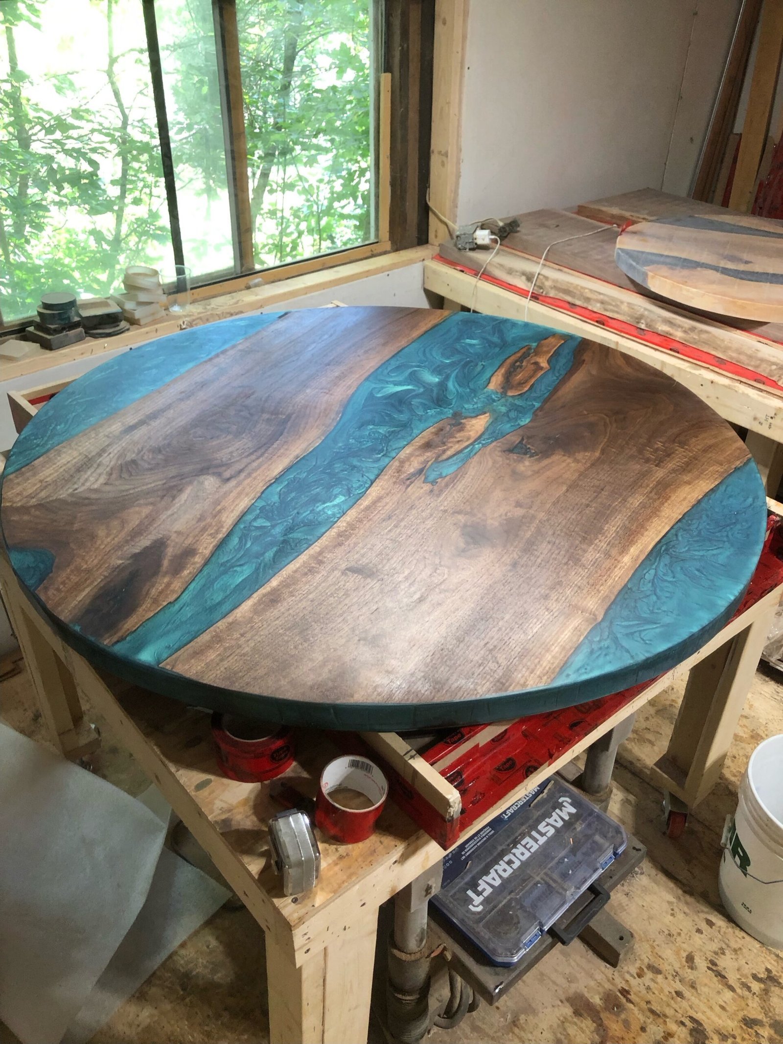 round-walnut-mermaid-dust-epoxy-table-full-view Round walnut mermaid dust epoxy dining table full view
