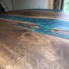 Round epoxy resin dining table black walnut handcrafted Canada