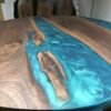 52 inch round walnut epoxy dining table top view