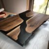 4ft live edge black walnut epoxy river coffee table side profile