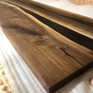 69 x 25.5 Black Walnut Kitchen Countertop with Epoxy Rivers