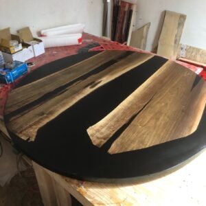 5ft Round Epoxy River Black Walnut Dining Table