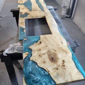 7ft x 2.5ft Variable width Kitchen Counter Mappa Burl + Epoxy Rivers + Cutout for sink