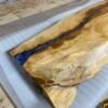 Maple epoxy highlights console table natural grain and calcite blue detail