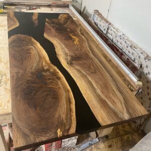 65" x 30" Black Walnut + Epoxy Rivers Office Desk