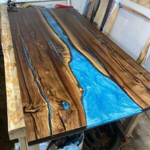 7ft straight edge walnut clear epoxy dining table side profile