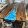7ft black walnut clear top epoxy river dining table handcrafted in Canada