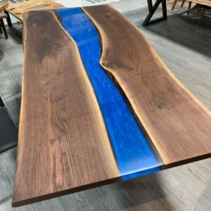 8.5ft Live Edge Walnut Epoxy River Table Blue