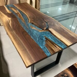 Epoxy River with Islands Walnut Live Edge Table