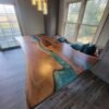 9ft live edge black walnut turquoise epoxy river dining table handcrafted in Canada
