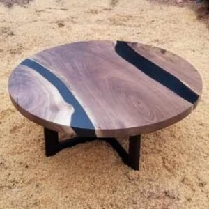 Round Black Walnut Coffee Table with Black Epoxy 42" Diameter w Legs
