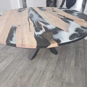 6ft Diameter Round Maple Epoxy River Dining Table