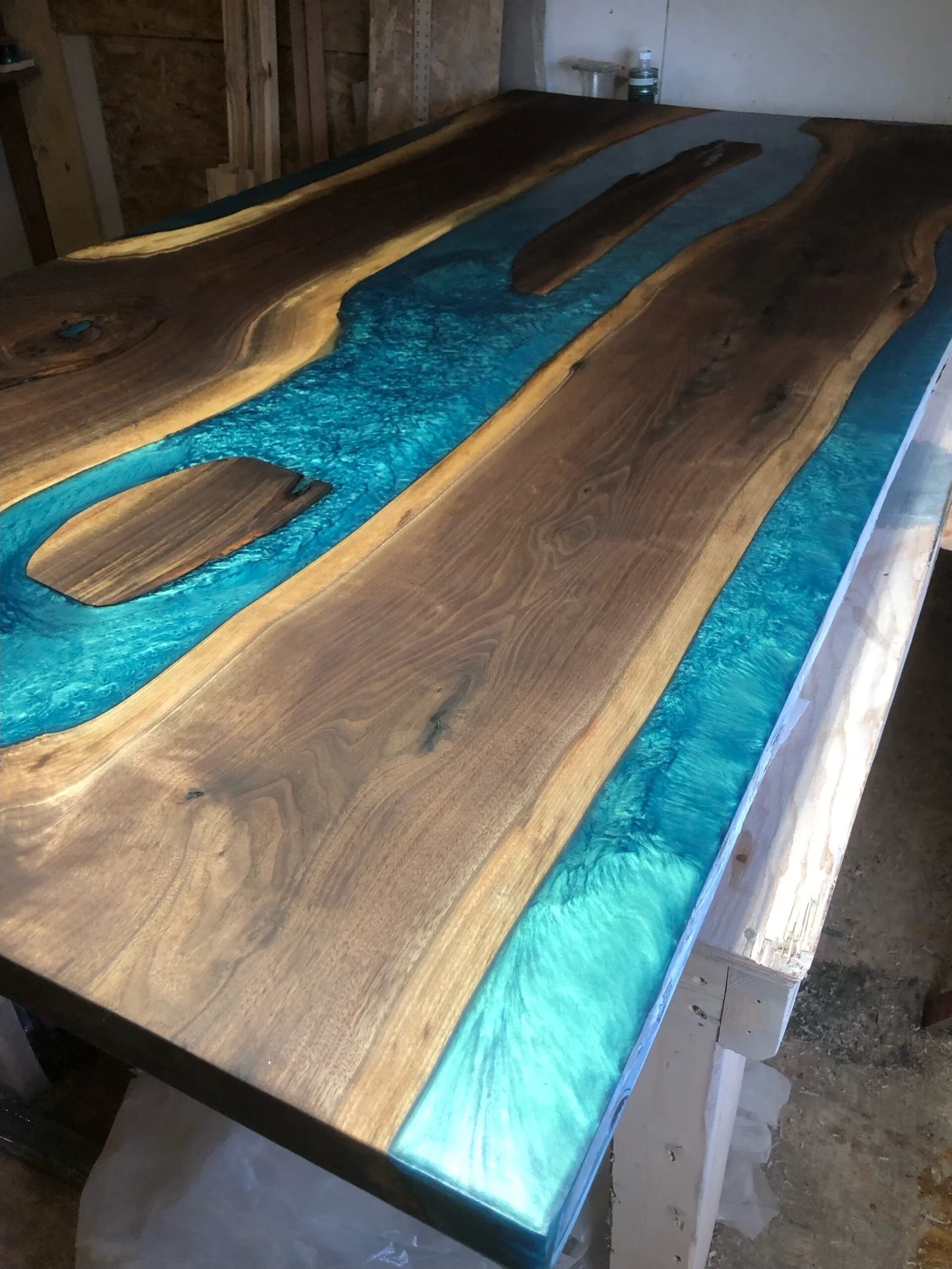 live-edge-walnut-boardroom-table-turquoise-epoxy-river-islands Live edge walnut boardroom table with turquoise epoxy river and islands